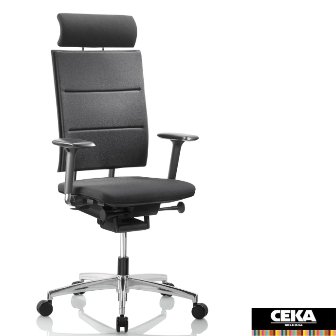 Fauteuil de direction cuir noir accoudoirs glide-tec piétement aluminium poli
