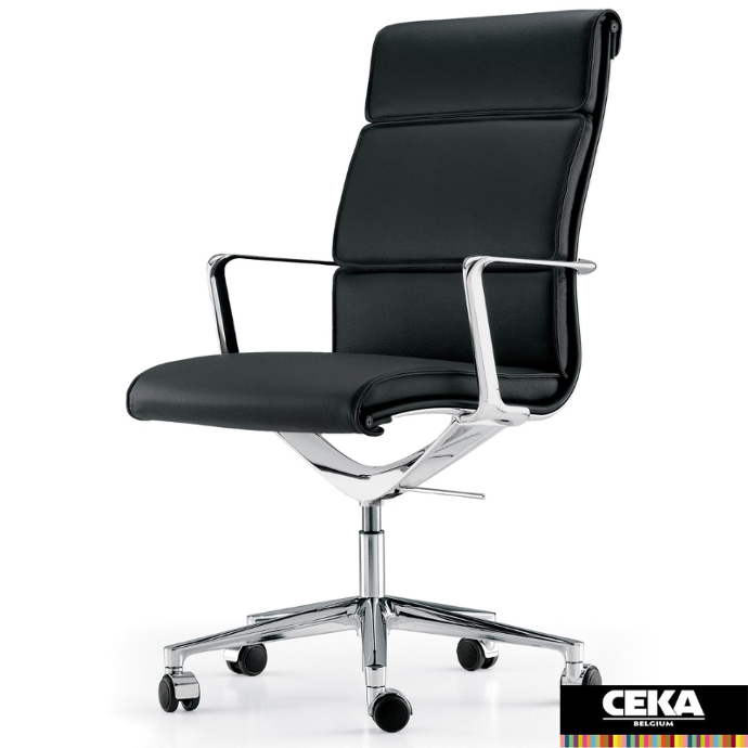 Fauteuil de direction cuir noir UNA Executive ICF aluminium poli