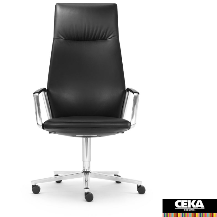 Fauteuil de direction cuir noir Girsberger Eyla accoudoirs aluminium poli