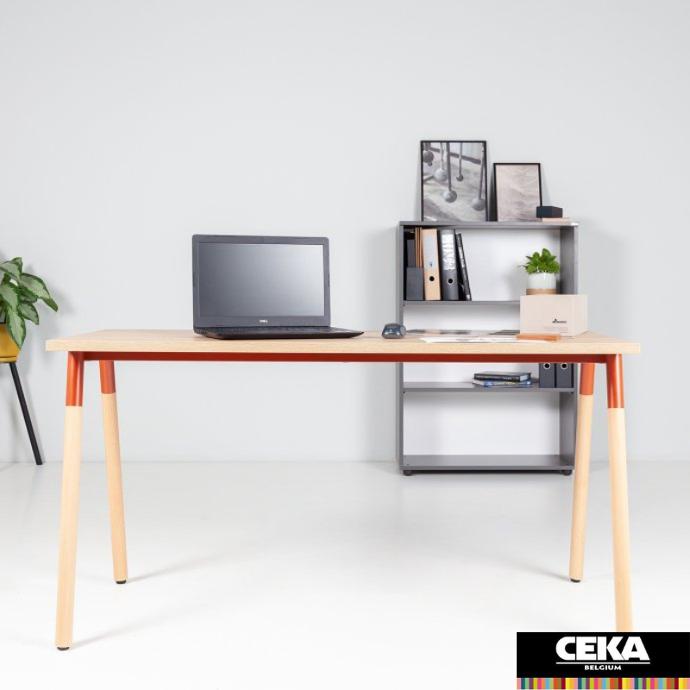 bureau op-lite pieds bois rond plateau décor bois structure en couleur