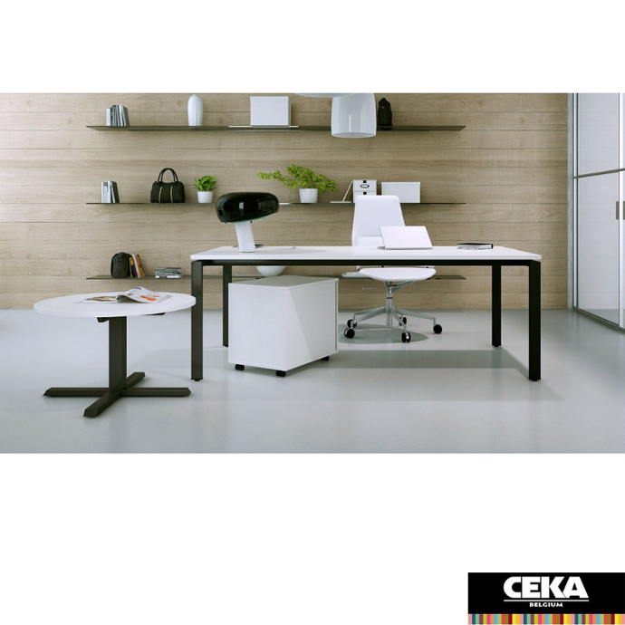 bureau EM pieds F plateau blanc pieds noirs