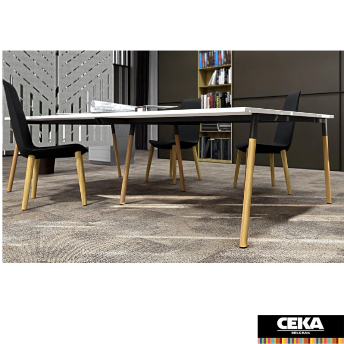 bureau op-lite bench pieds bois O rond plateau blanc structure colorée pieds bois