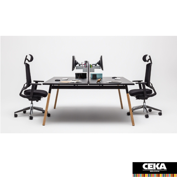bureau OGI pieds W bois bench plateau noir structure noire