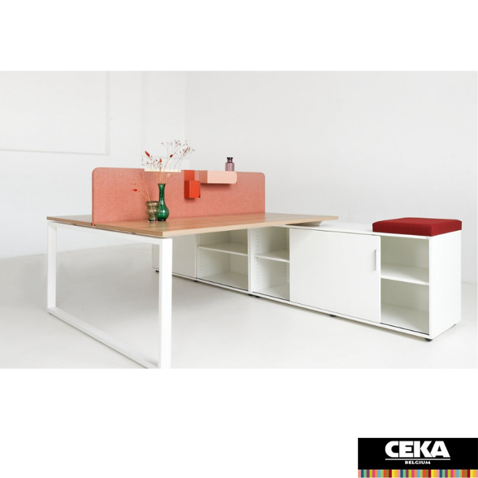 Bureau EM bench pied Q fermé sur armoire rangement porteuse