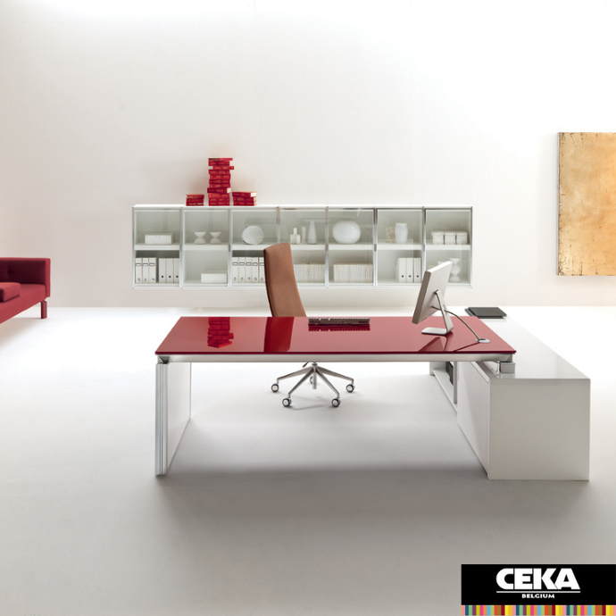bureau direction Han Martex plateau en verre placage