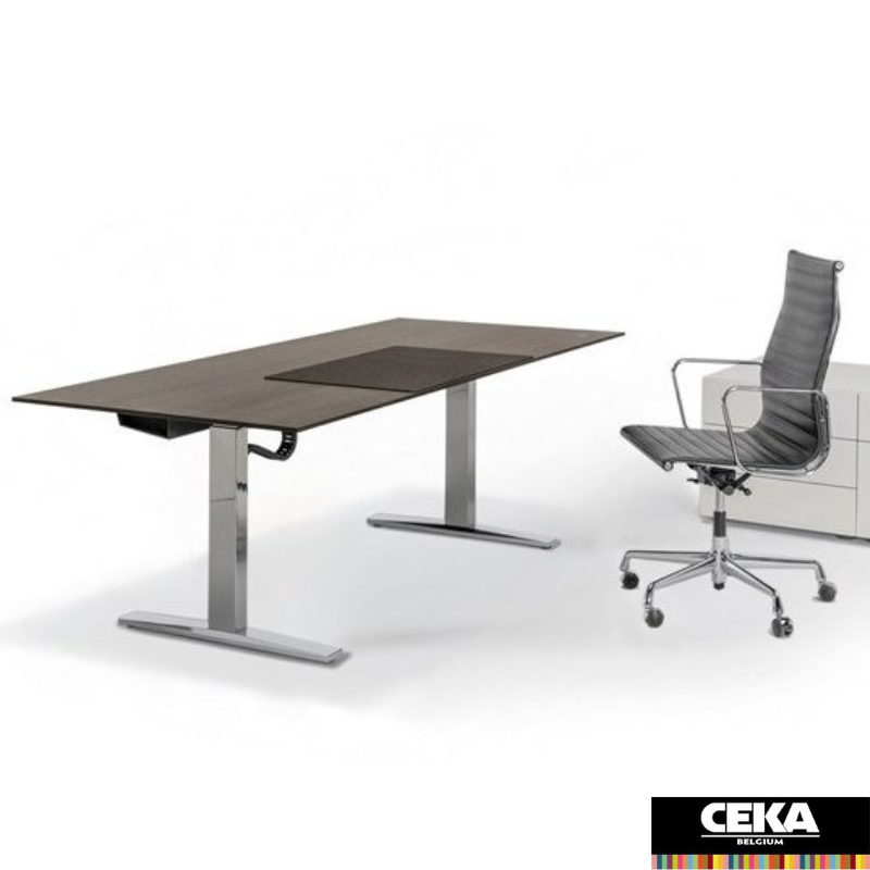 bureau assis-debout direction pieds chrome placeau placage