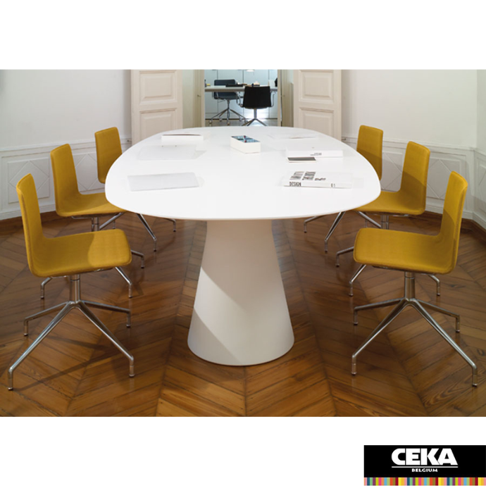 table réunion pieds fut plateau oval marbre blanc fenix placage