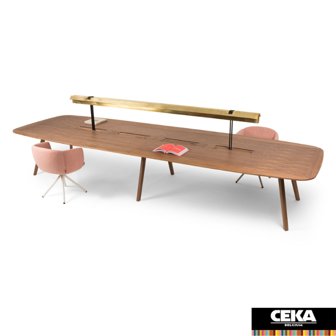 table réunion bibliothèque éclairage wing true design placage bois
