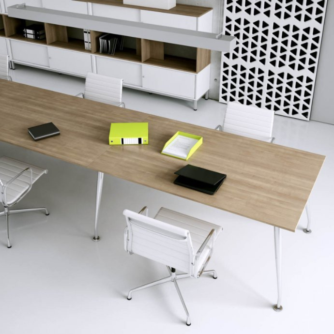 table réunion é plateaux pieds stylés plateau décor bois blanc