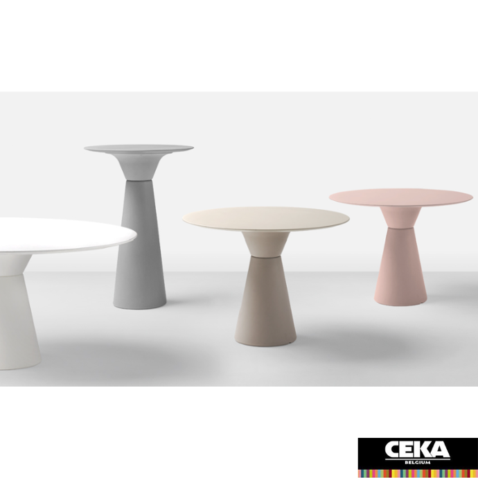 table cafétéria pieds fut plateau rond couleurs