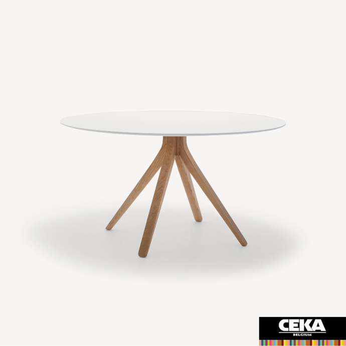 table cafétéria nuez andreu world plateau bois mélamine laqué pieds 3 branches 4 branches bois